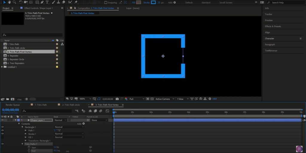 Incorporating the "trim paths" option in After Effects