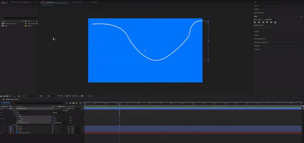 Adding keyframes to animate the line