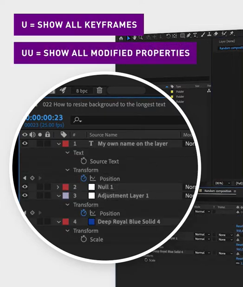 showing all keyframes in after effects