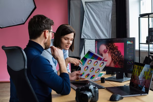 People work at a computer