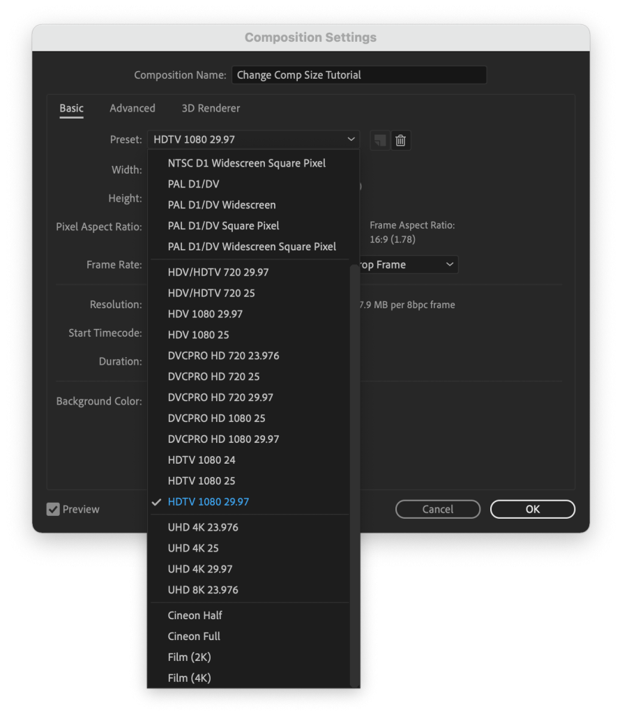 Composition Settings